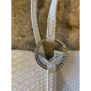 Vintage white leather handbag with scalloped top and sequins